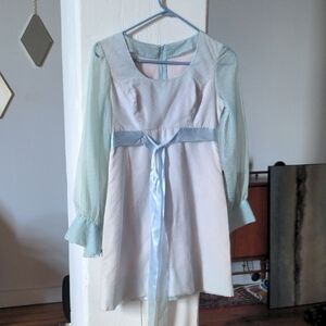 Vintage Pale Blue Dress with Sheer Sleeves